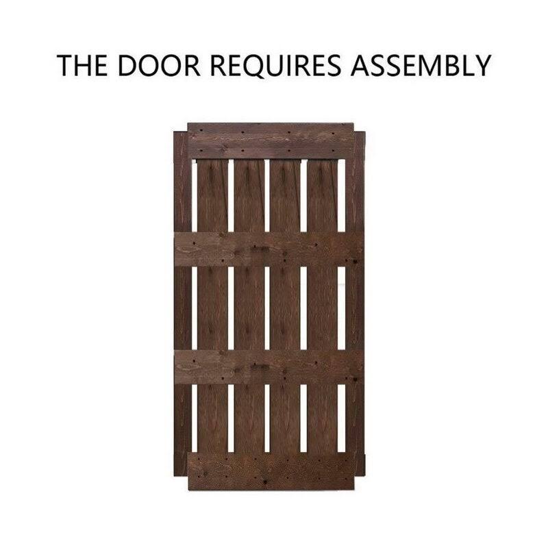 Brown Stained Solid Pine Wood Interior Sliding Barn Door with Hardware Kit P34469
