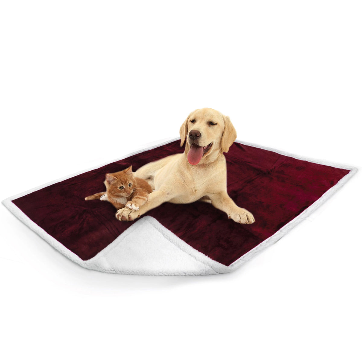 Waterproof Sherpa Fleece Dog Blanket 60x40 Wine Red N4140