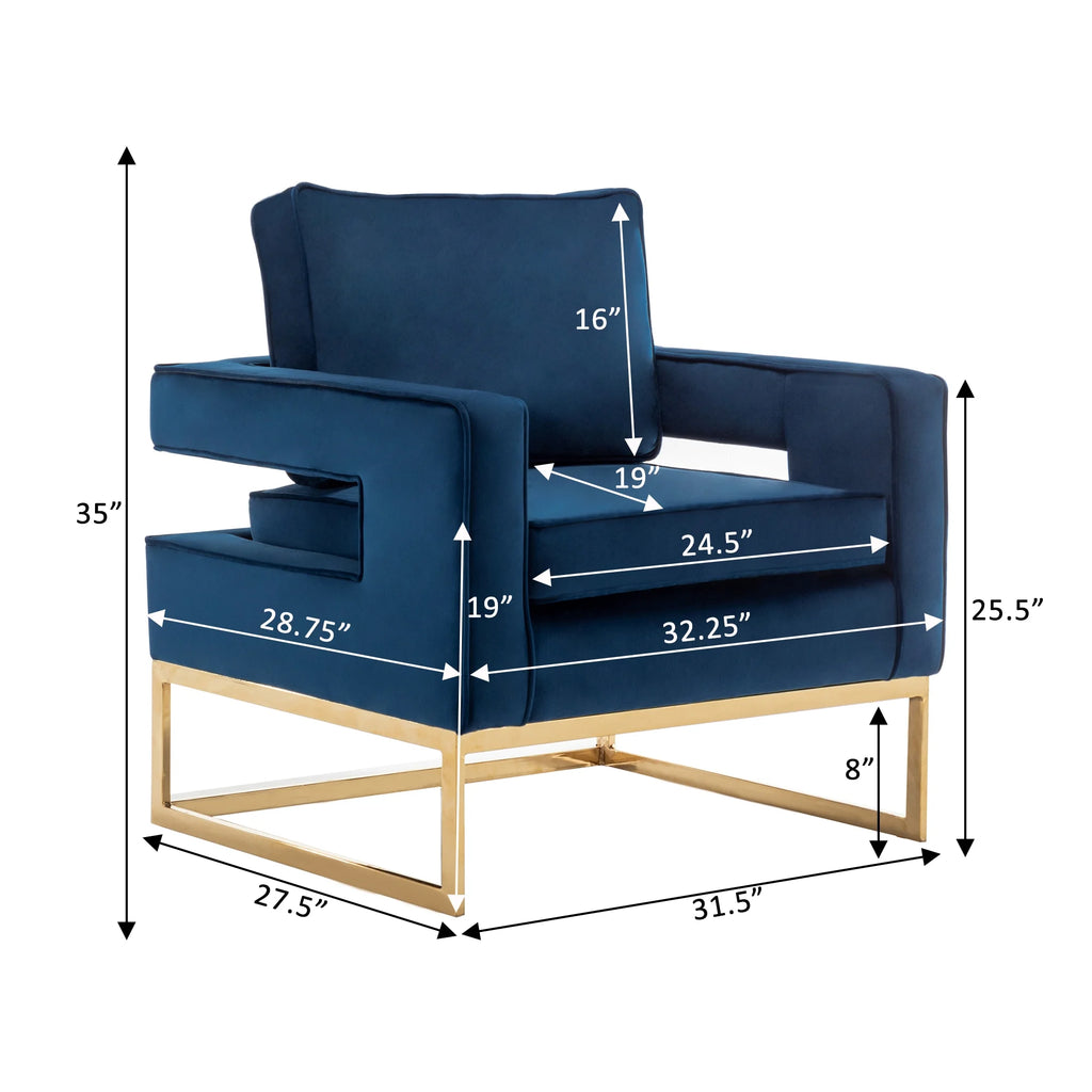 Navy Blue Velvet Accent Armchair with Gold Base X805437