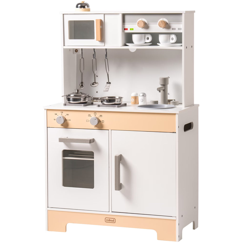 2 in 1 Wooden Play Kitchen Playset with Cookware Accessories R9982
