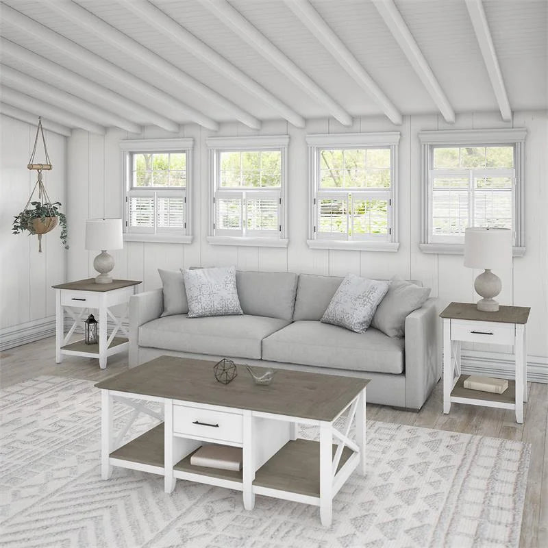 White and Gray Engineered Wood Coffee Table with End Tables U86312