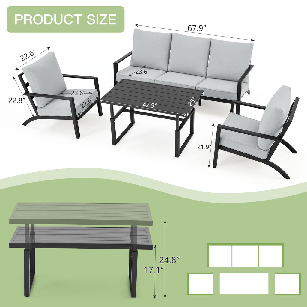 Aluminum Patio Furniture Set with Grey Cushions W958
