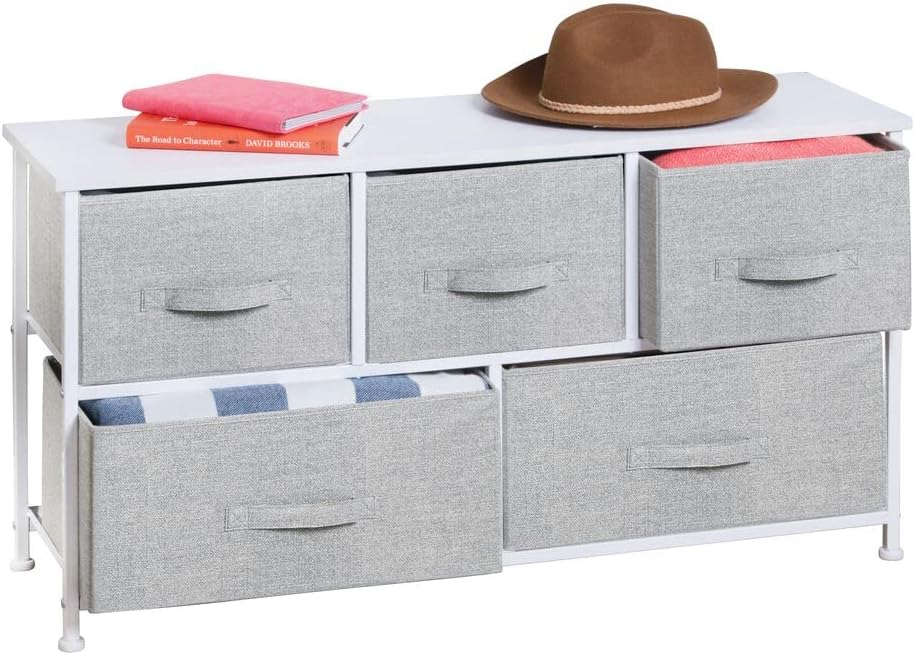 5 Removable Fabric Drawers Light Yellow White Storage Dresser F72052