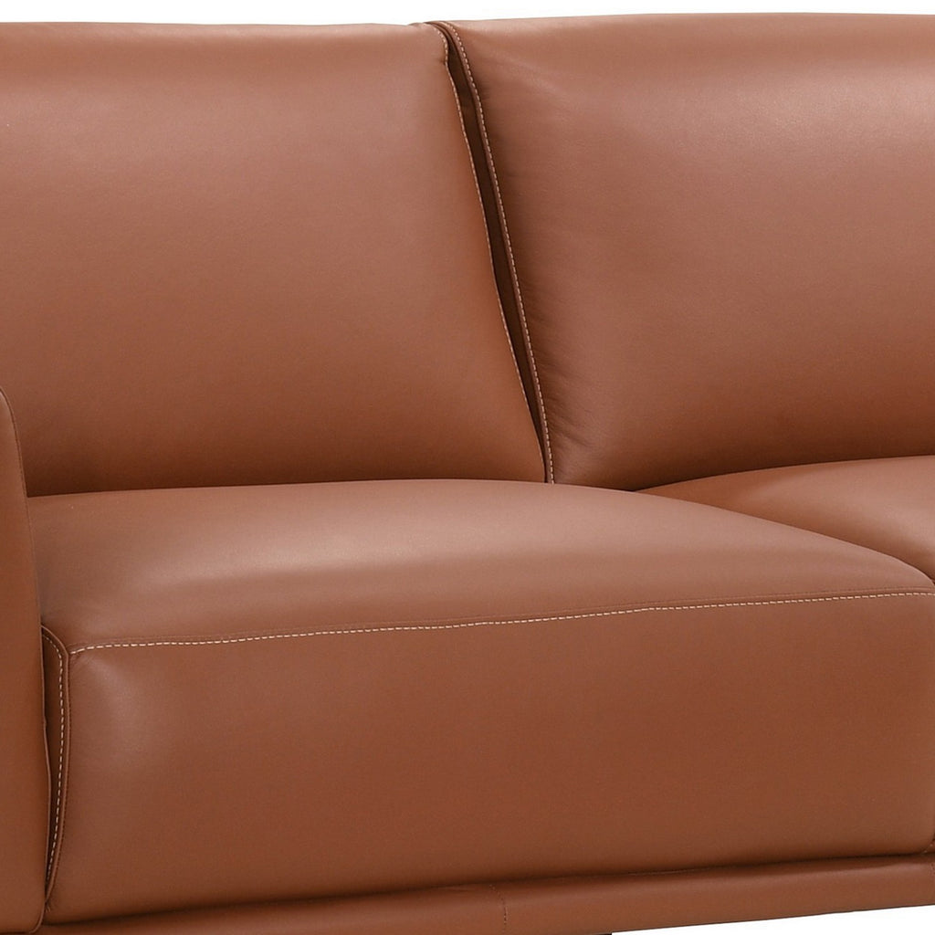 Pink Leather Upholstered Sofa with Track Arms and Contrast Stitching K35737