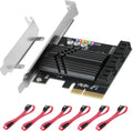 PCIe X4 SATA Card 6 Ports, Non Raid, SATA III Controller Expansion Card 6 Gbps, with 6 SATA Cables+Thin Bracket Pack of 2 L564