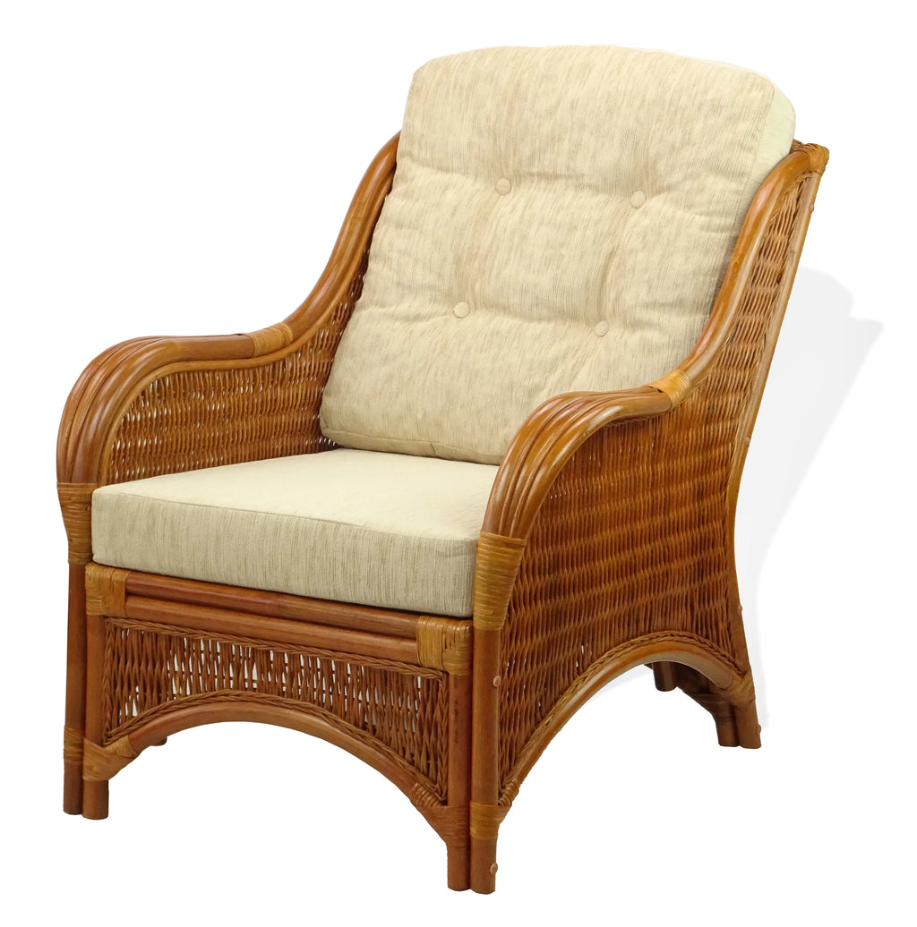 Natural Rattan Wicker Armchair with Cream Cushions J722880
