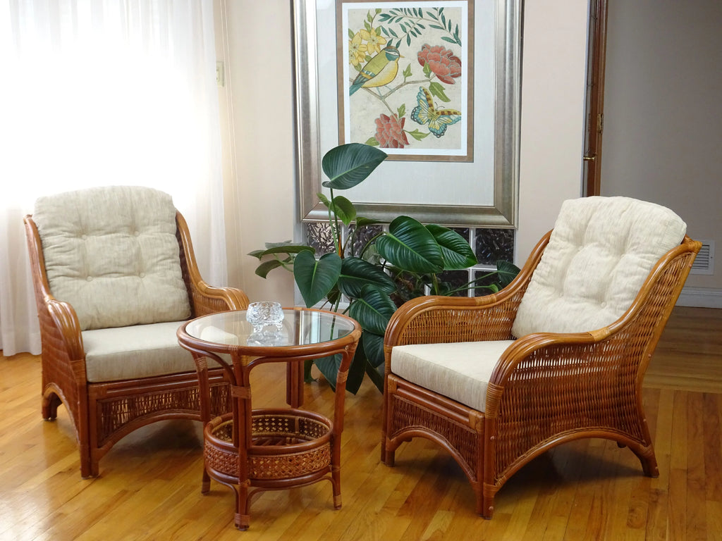 Natural Rattan Wicker Armchair with Cream Cushions J722880