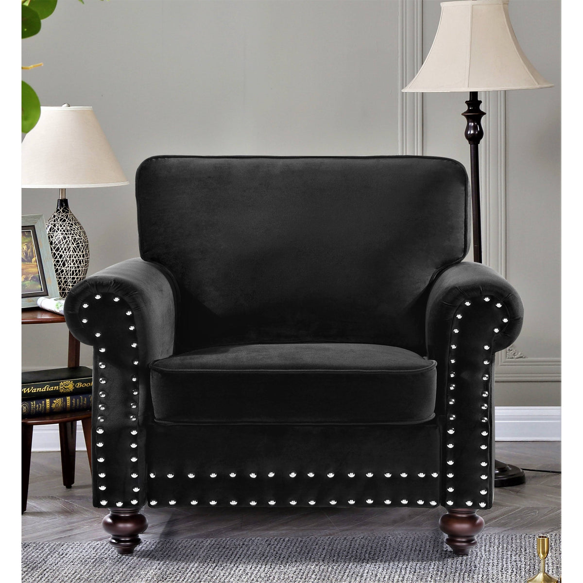 Black Velvet Nailhead Chair V81189
