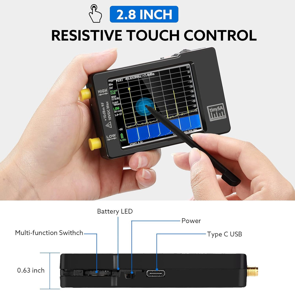 Portable Spectrum Analyzer 100kHz to 960MHz with Touchscreen E192