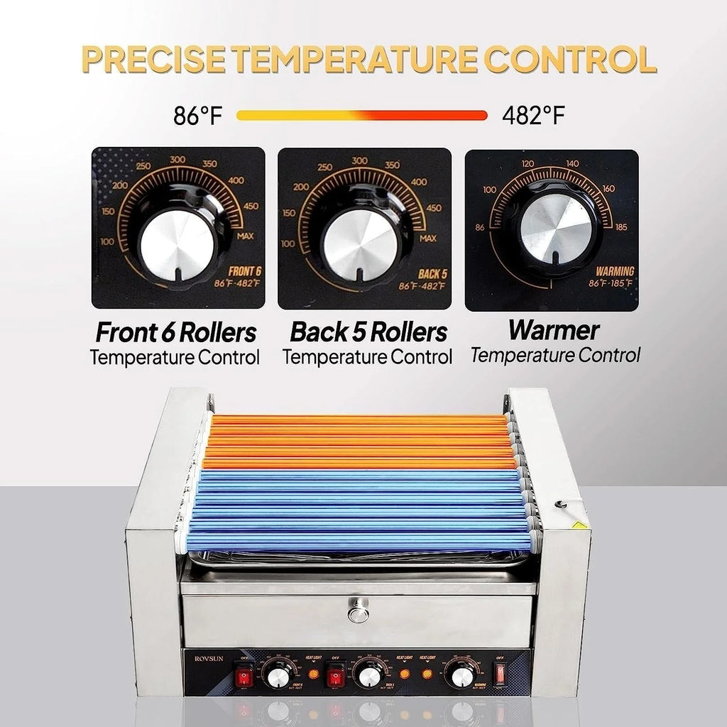 2000W 11 Rollers Hot Dog Roller Grill Cooker Machine with Bun Warmer W376862