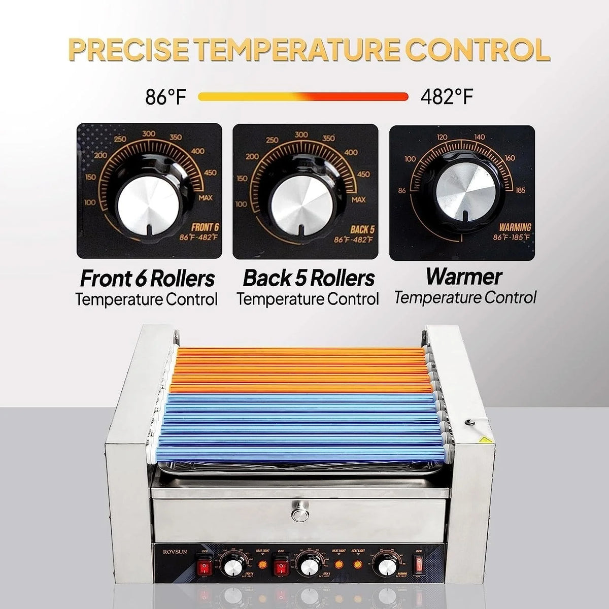 2000W 11 Rollers Hot Dog Roller Grill Cooker Machine with Bun Warmer W376862