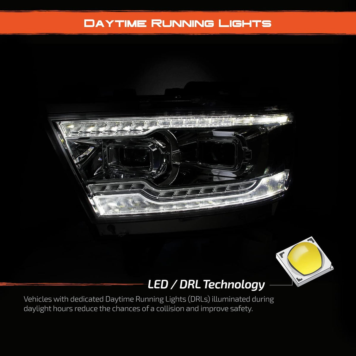 Chrome Housing Dual Projector Full-LED Sequential Light Bar Headlights for Dodge RAM 1500 G453