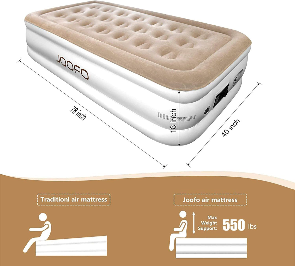 Twin Size Air Mattress with Built-in Pump, 18-inch Inflatable Bed, Pack of 2 P297