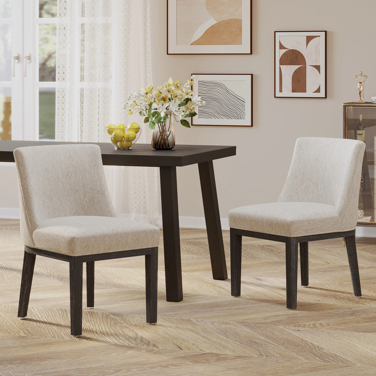 Fabric Upholstered Wood Dining Chairs, Set of 2 Z78925