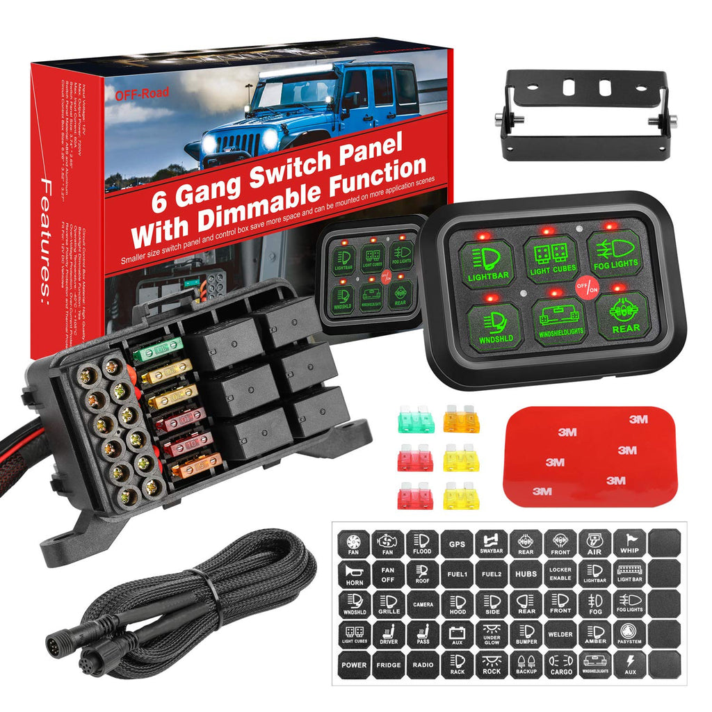 6 Gang Switch Panel Automatic Dimmable LED Car Switch Button Touch Switch Box U340