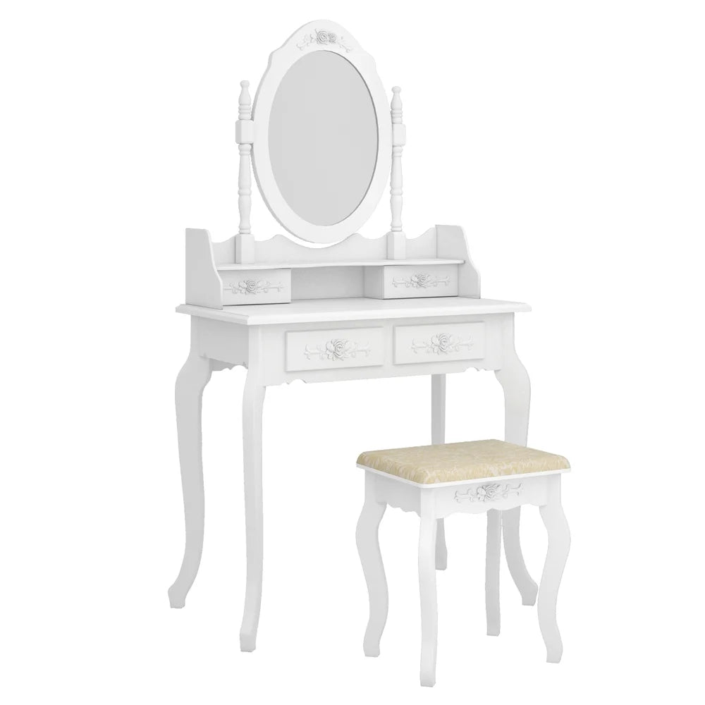 White 4 Drawer Vanity Table with Removable Mirror M34096