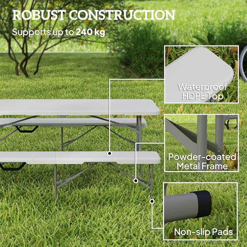 2-Pack 6 Ft. White Plastic Folding Benches with Carrying Handle L5147
