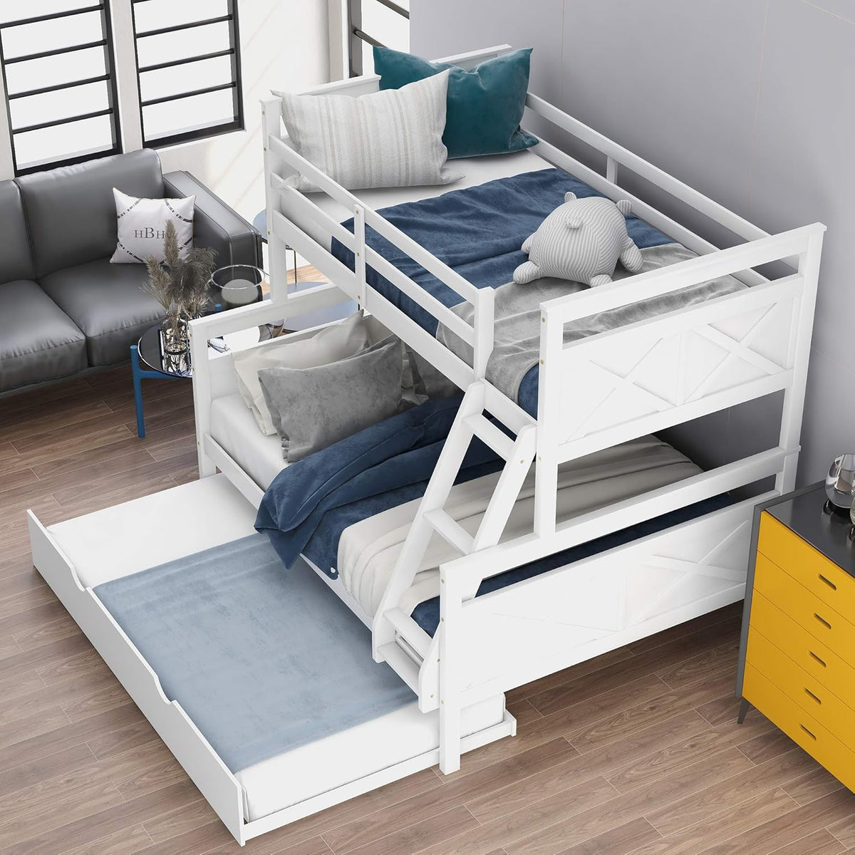 Grey Wood Triple Bunk Bed T889