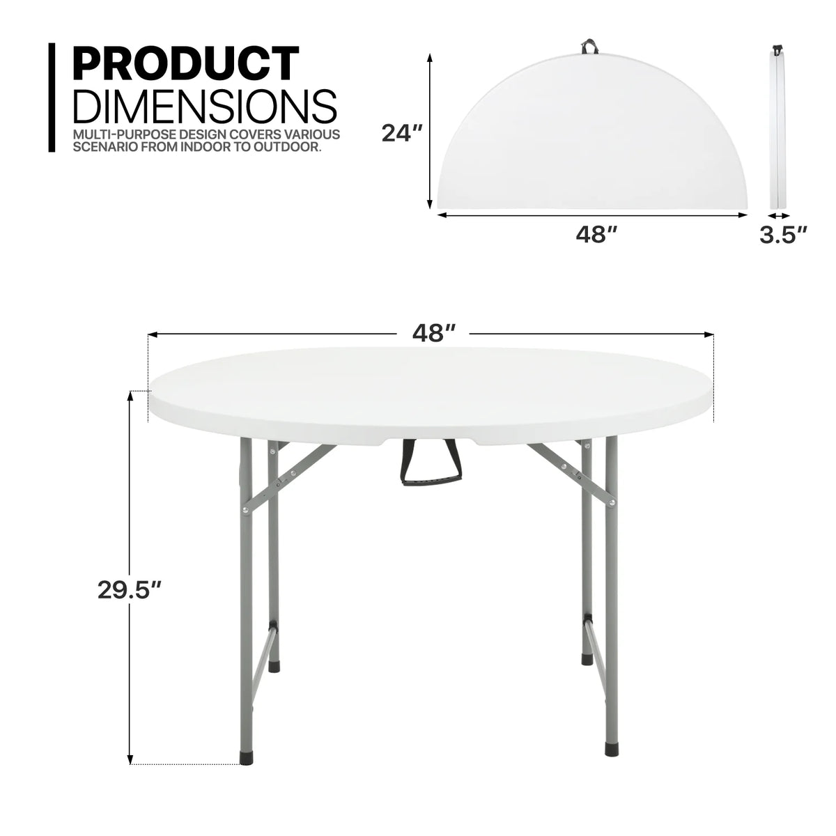 4Ft White Plastic Foldable Table Set of 5 S3800