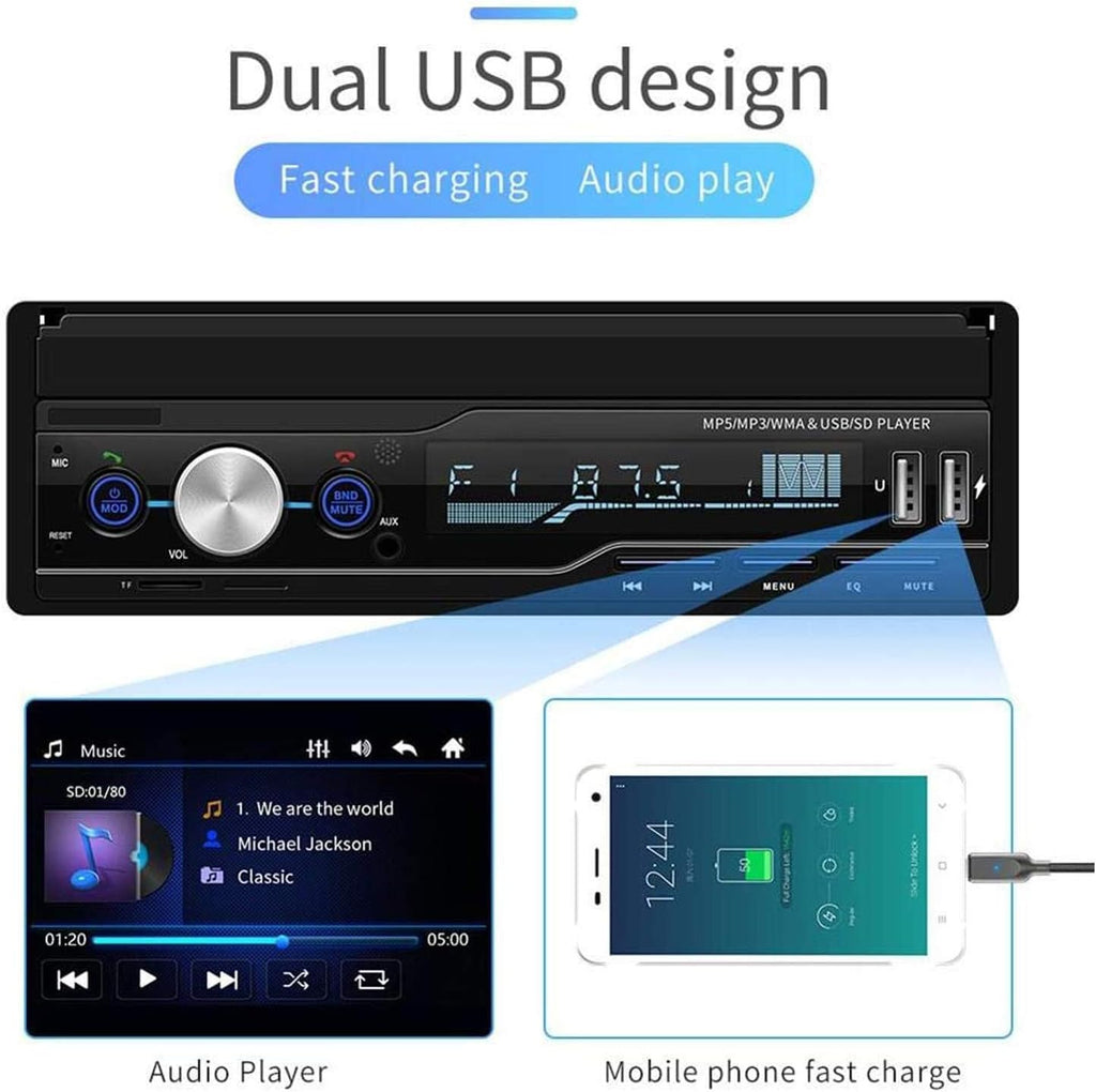 Single Din 7 inch Bluetooth Car Stereo with Retractable Touch Screen K127
