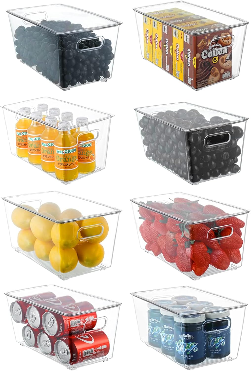 8 Pack Large Clear Fridge Organizer Bins with Lids and Handles Y161516