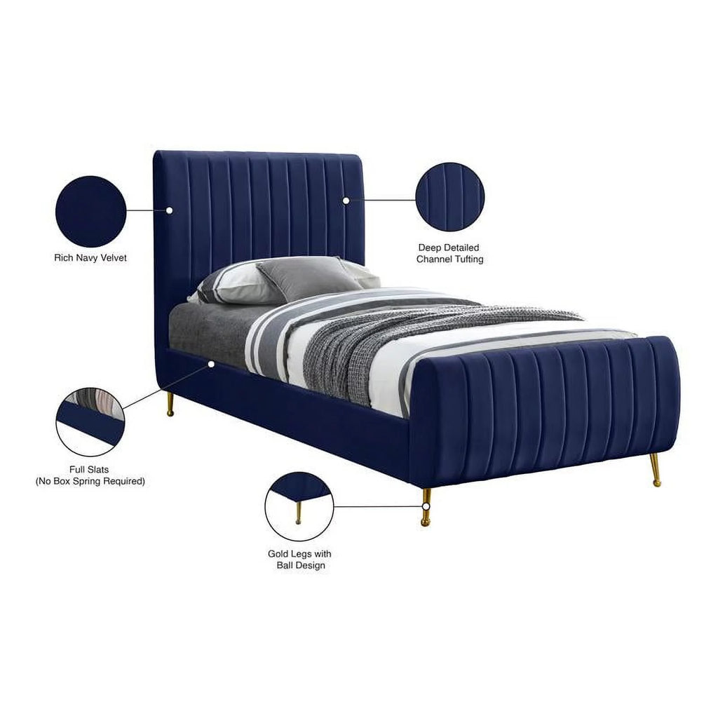 Navy Velvet Twin Bed N92572