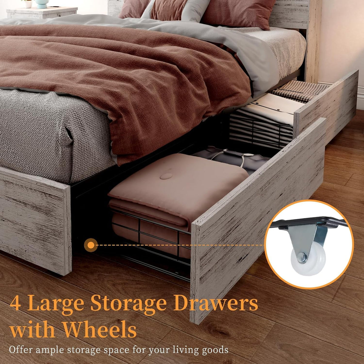 Queen Size Wood Storage Bed with 4 Drawers Y946377