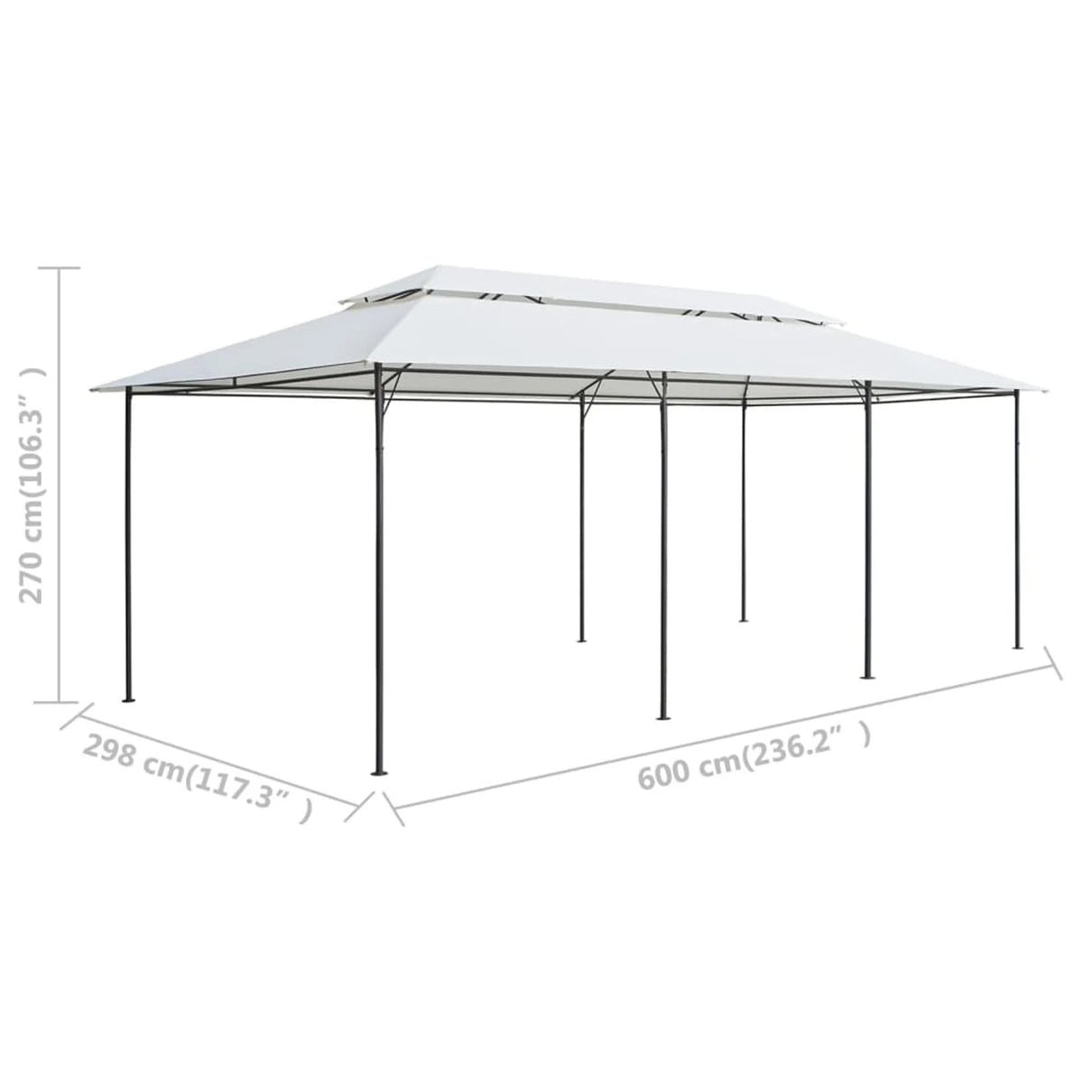 White Steel Frame Party Tent Gazebo Canopy Sun Shade Shelter 236.2 x 117.3 x 106.3 Inches R689