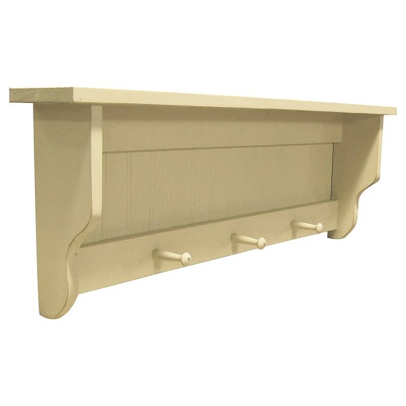 Pine Shelf with Pegs Old Cream A55631