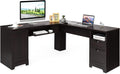Brown L-Shaped Corner Computer Desk with Drawers and Storage Cabinet N36035