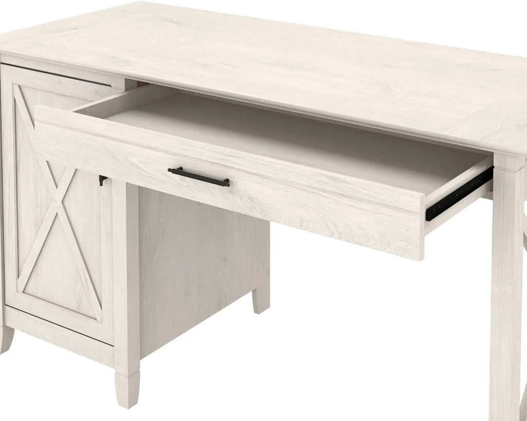 54W Linen White Oak Computer Desk with Storage P292