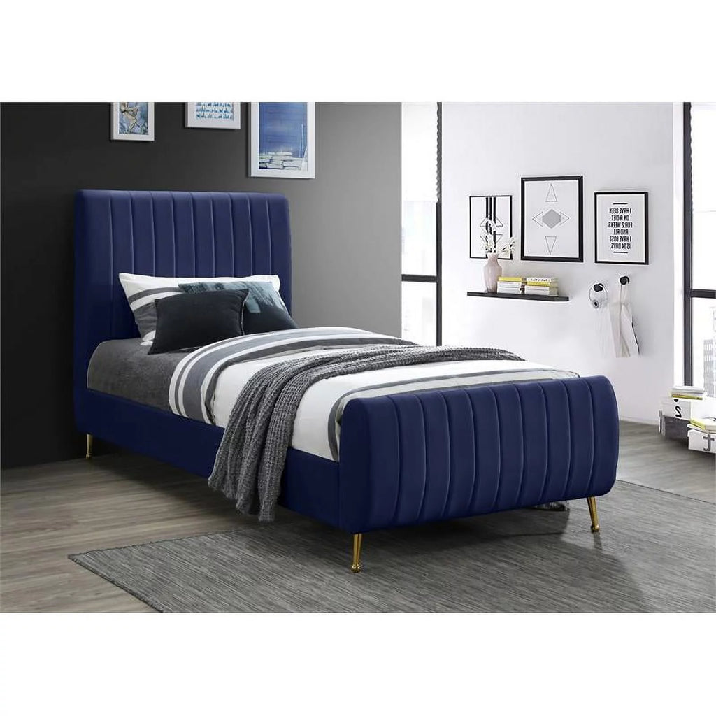 Navy Velvet Twin Bed N92572