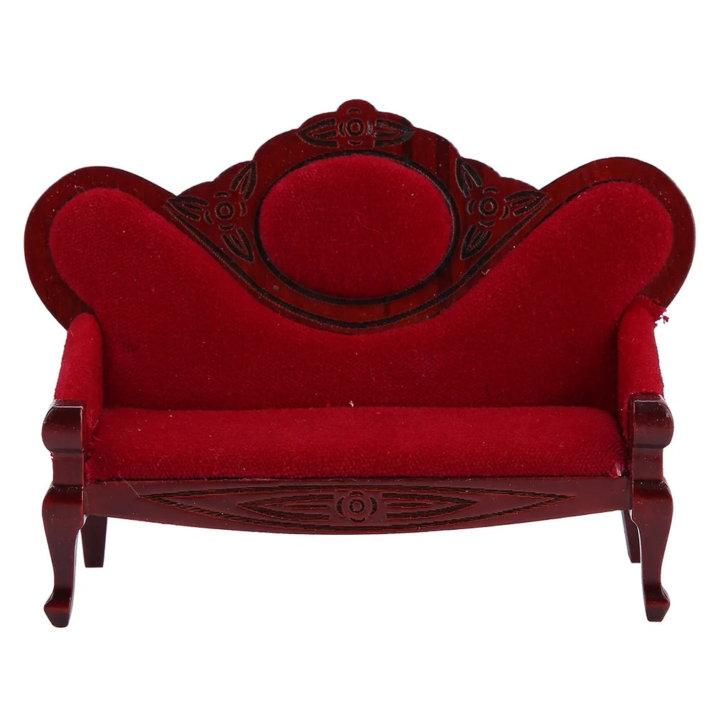 Red Wooden Dollhouse Sofa Chair Set W441