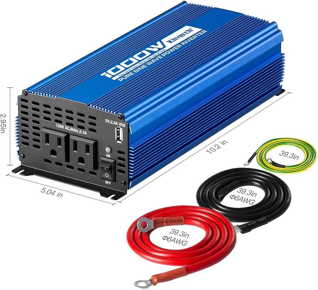 2000W Pure Sine Wave Power Inverter 12V DC to 110V AC with 3 AC Outlets & 1 USB Port L594154