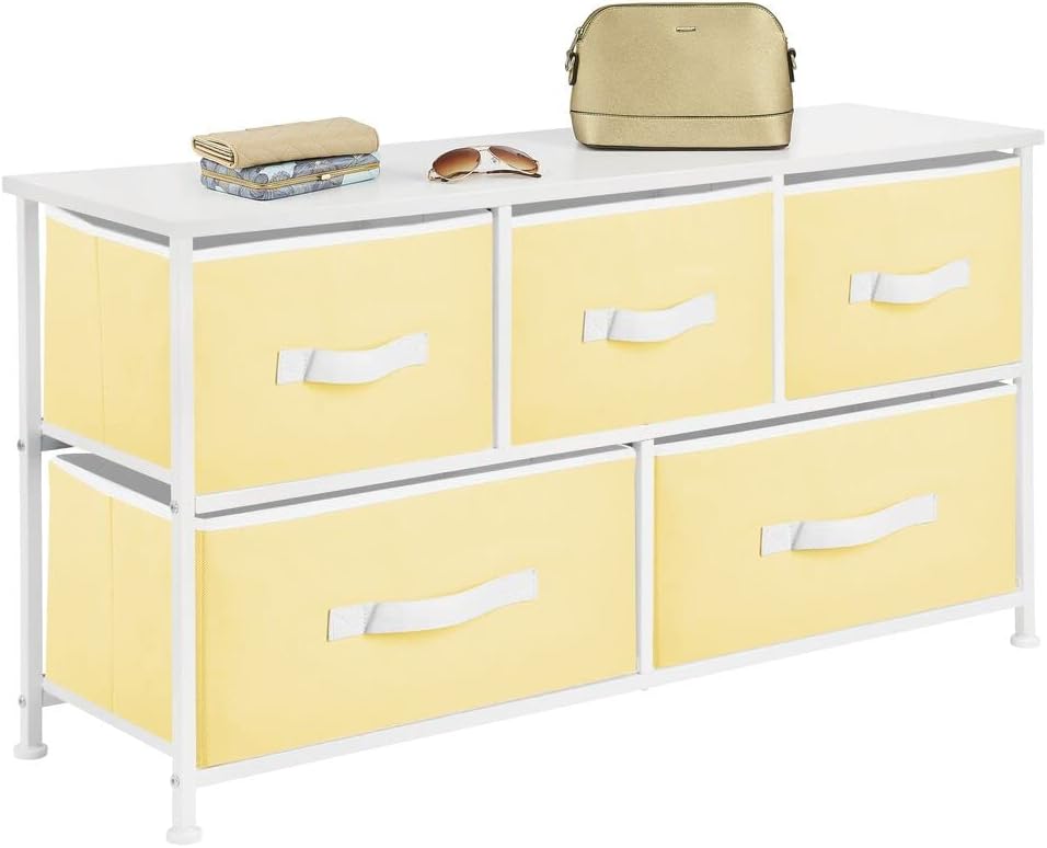 5 Removable Fabric Drawers Light Yellow White Storage Dresser F72052