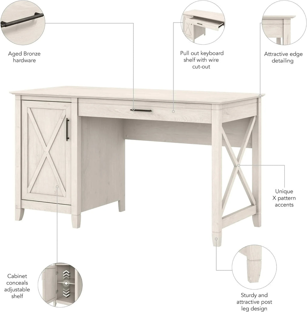 54W Linen White Oak Computer Desk with Storage P292