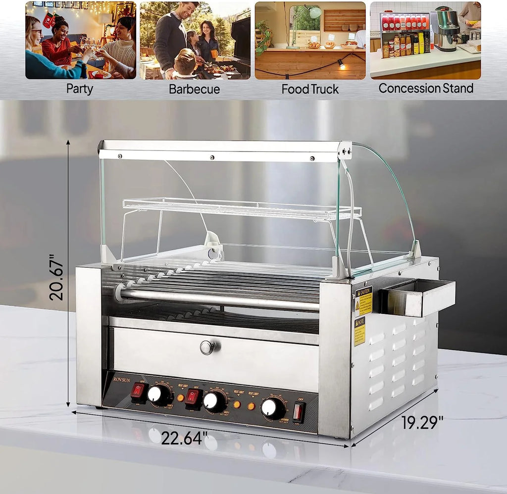 2000W 11 Rollers Hot Dog Roller Grill Cooker Machine with Bun Warmer W376862