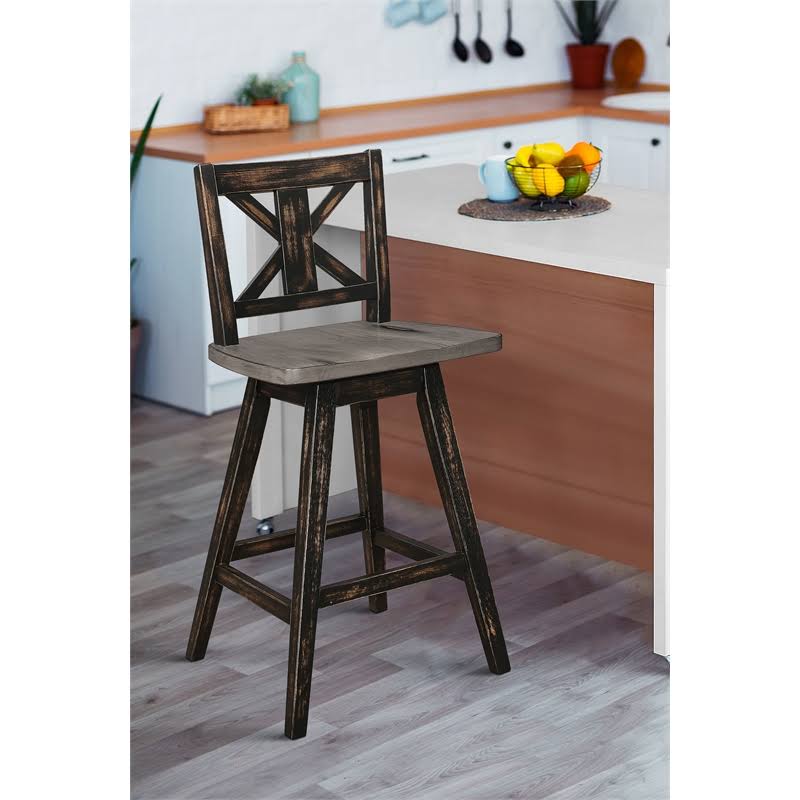 Distressed Gray Wood Swivel Counter Stools Set of 2 W628
