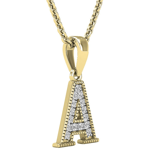 0.10 Carat Round White Diamond Initial Pendant, 10K Yellow Gold W8587