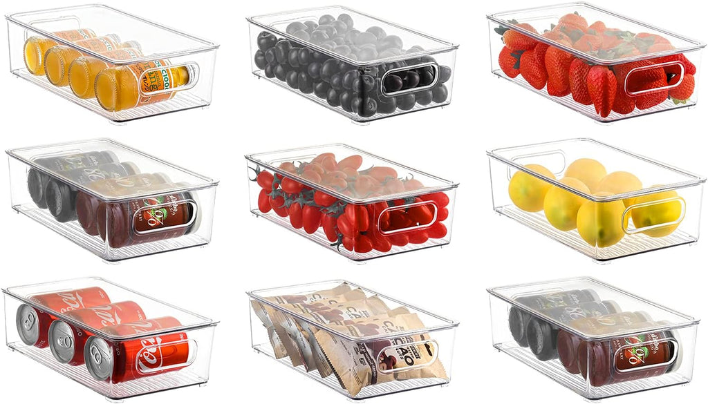8 Pack Large Clear Fridge Organizer Bins with Lids and Handles Y161516