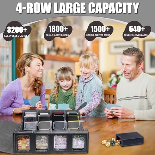 Trading Card Storage Box with Window Dice Tray, Black Grey J67520
