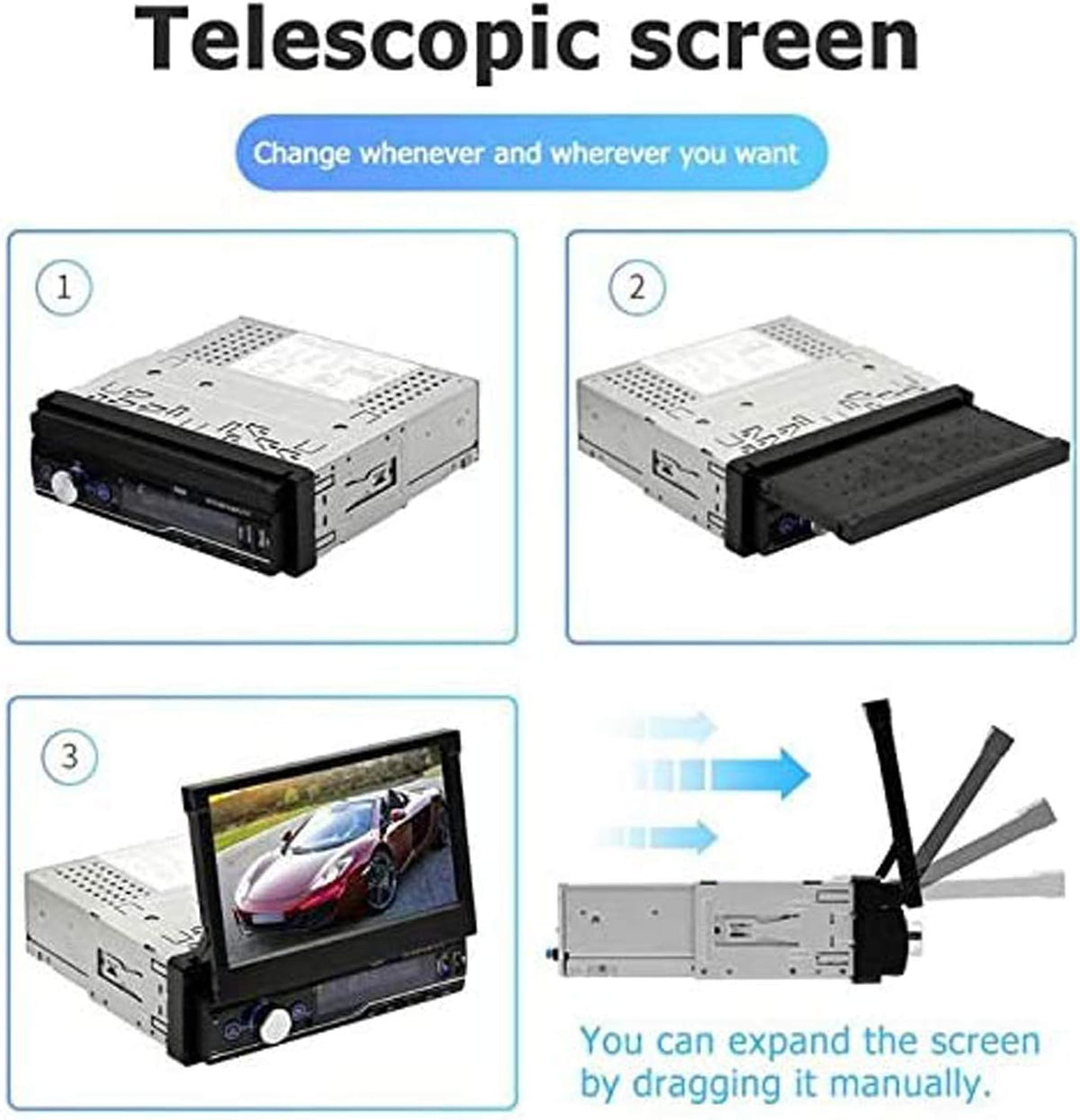 Single Din 7 inch Bluetooth Car Stereo with Retractable Touch Screen K127