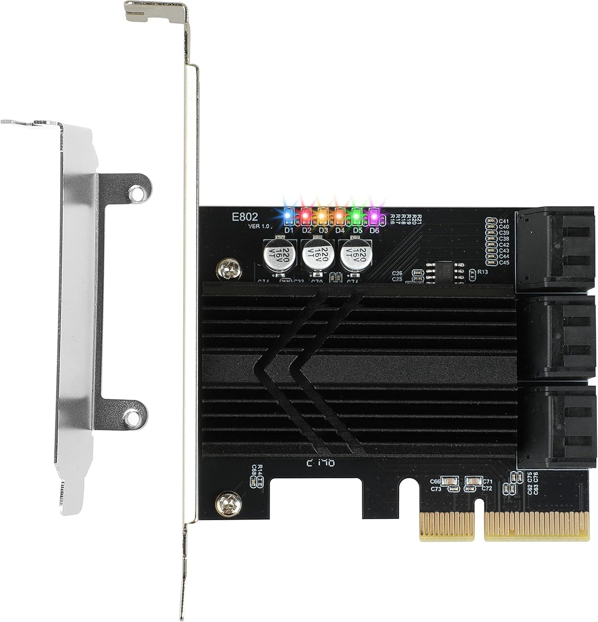 PCIe X4 SATA Card 6 Ports, Non Raid, SATA III Controller Expansion Card 6 Gbps, with 6 SATA Cables+Thin Bracket Pack of 2 L564