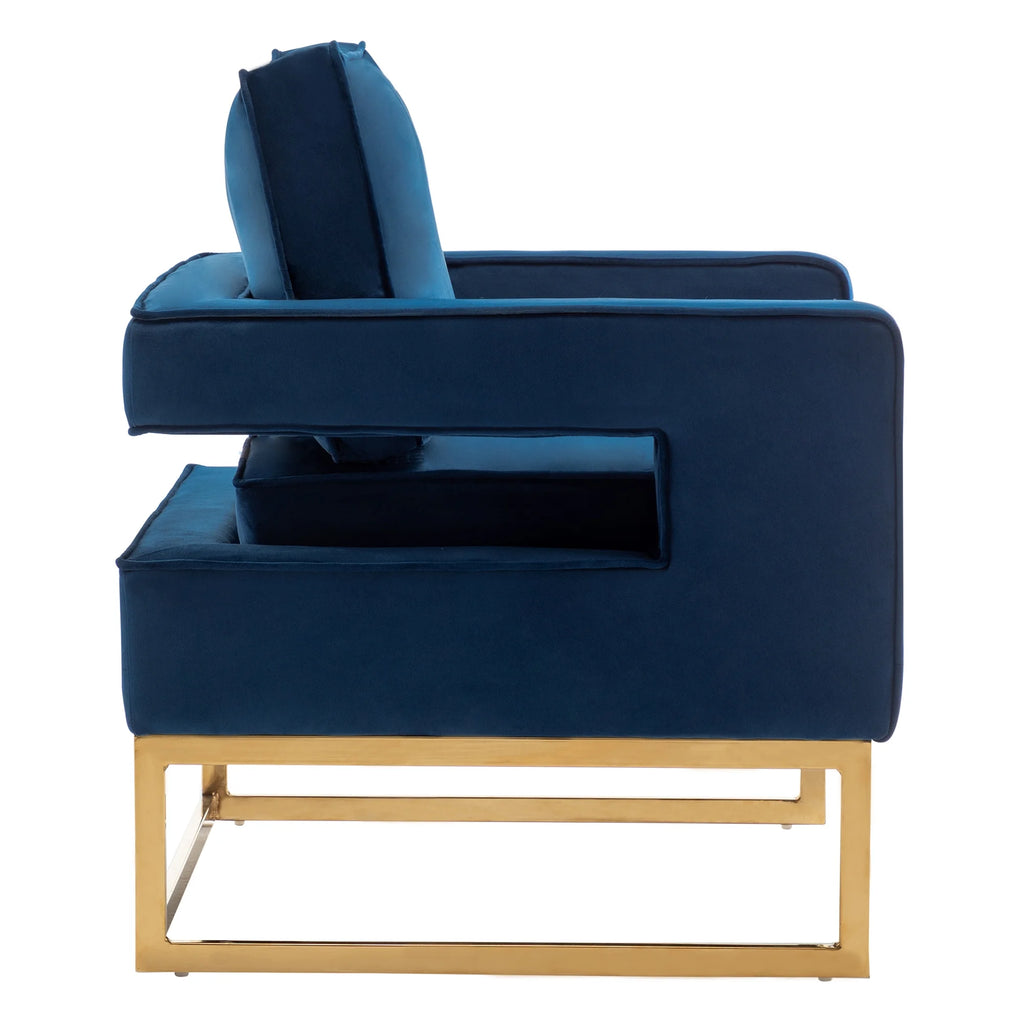 Navy Blue Velvet Accent Armchair with Gold Base X805437