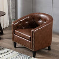 Dark Brown Faux Leather Tufted Barrel Chair Y574673