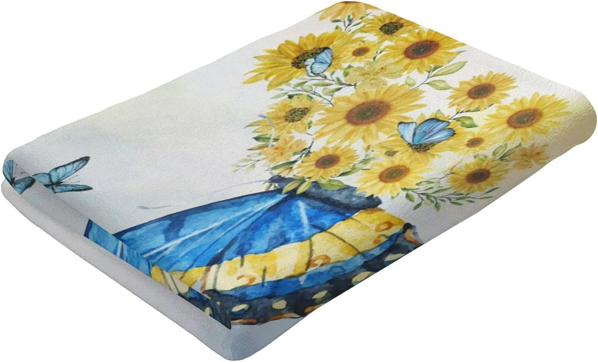 Vintage Watercolor Butterfly Sunflower Towel, 52X32 Absorbent Beach Towel I8440