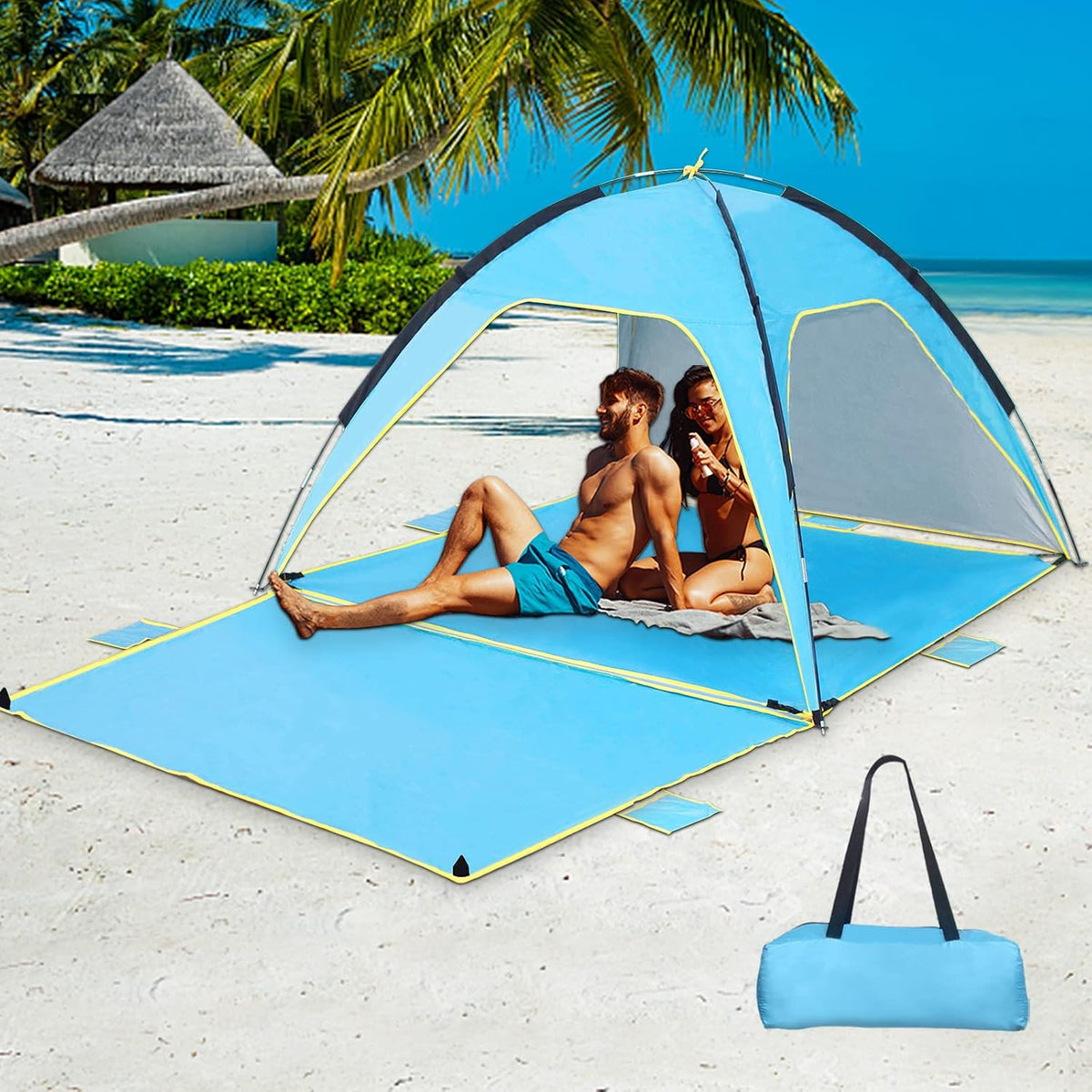 Beach Tent Canopy Sun Shelter UPF 50+ UV Protection, Portable Beach Shade Fit 3-4 Person, Lightweight, Breathable, Collapsible T194408