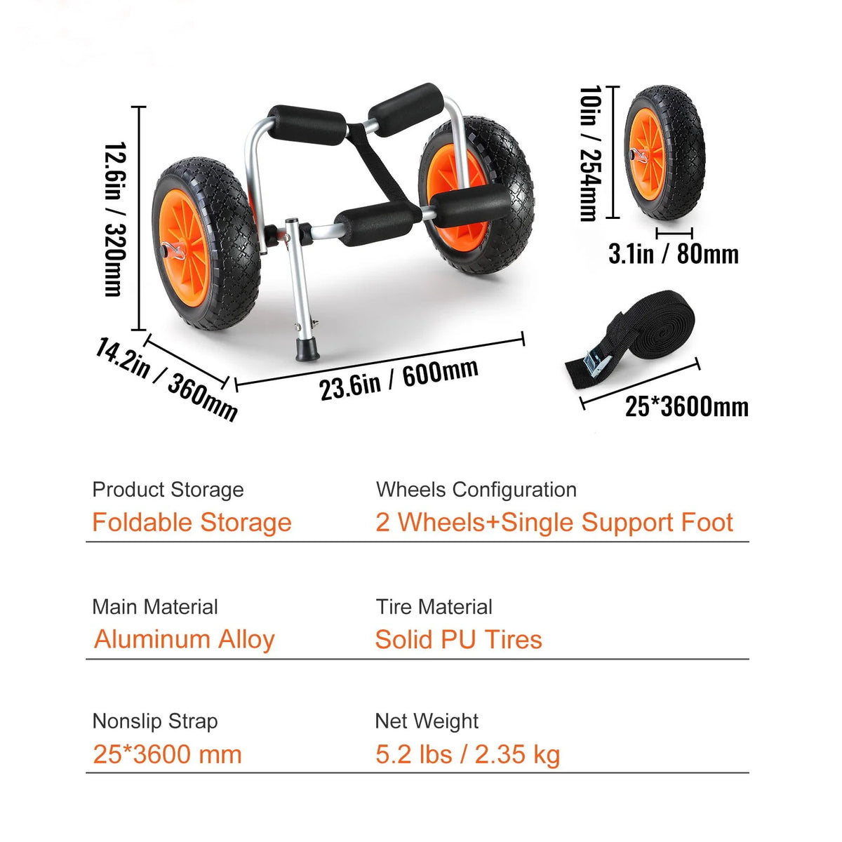 Foldable Kayak Cart with 10'' Solid Tires I276808