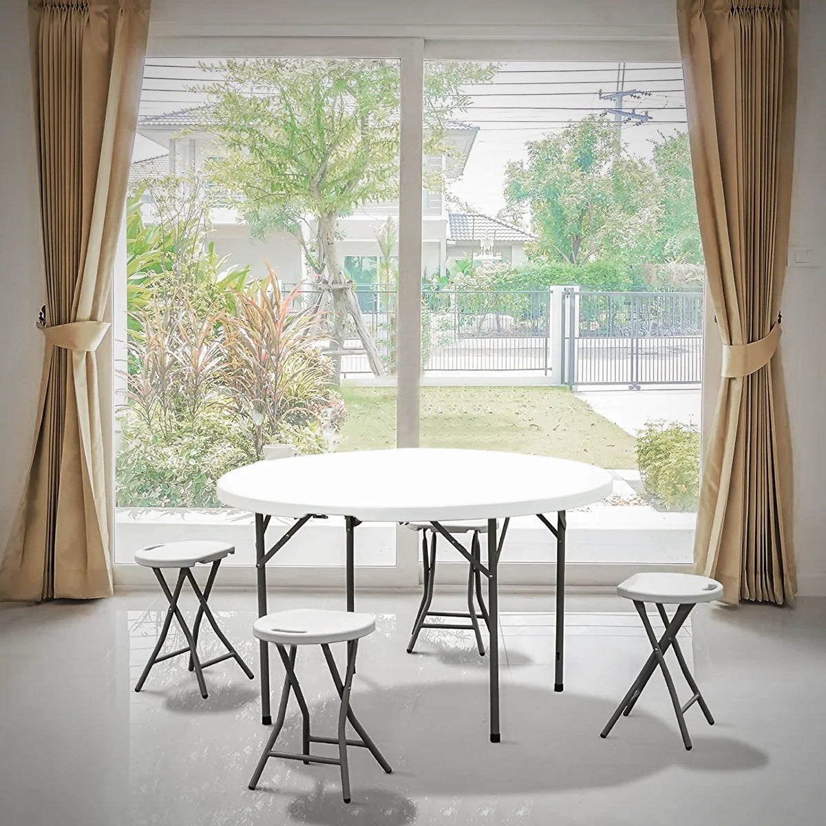 4Ft White Plastic Foldable Table Set of 5 S3800