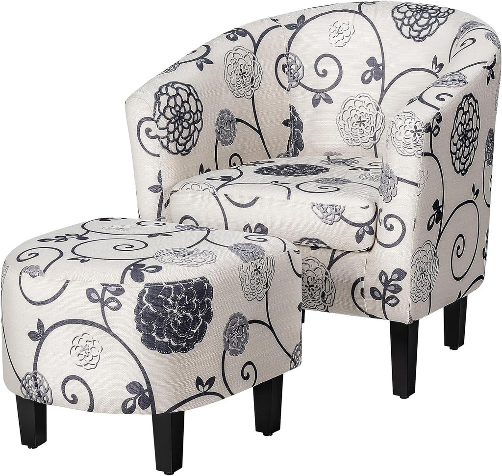 Accent Chair with Ottoman Set Upholstered Barrel Chair with Footrest V7371
